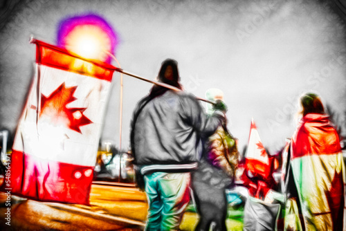 Freedom Convoy protestors carry flags in Canada