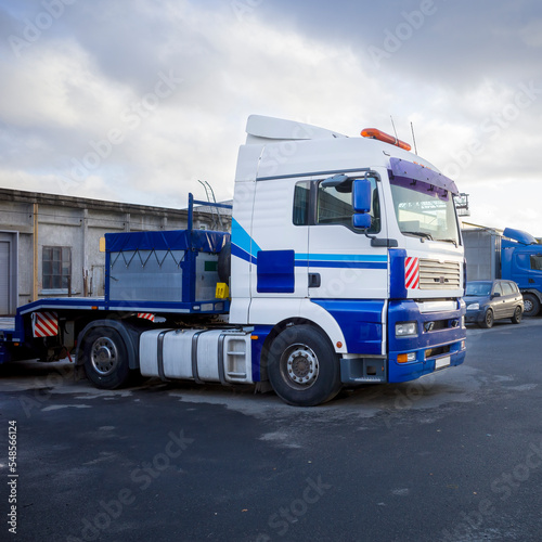 heavy-duty truck on loading in the warehouse area