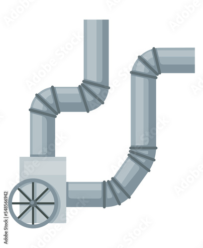 Ventilation pipe. Vent system element. Isolated cartoon part. Air system, steel pipe detail constructor on white background
