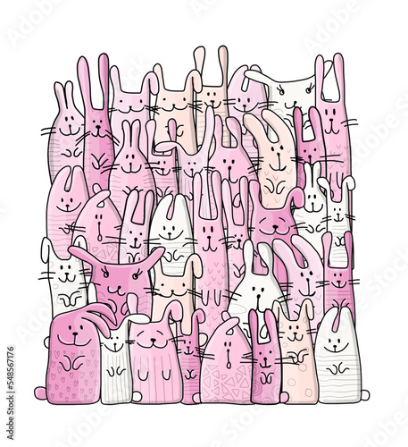 Funny Bunnies family. Rabbit - symbol of 2023 chineese new year. Chreeting ca...