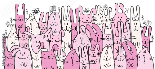 Funny Bunnies family. Rabbit - symbol of 2023 chineese new year. Chreeting ca...