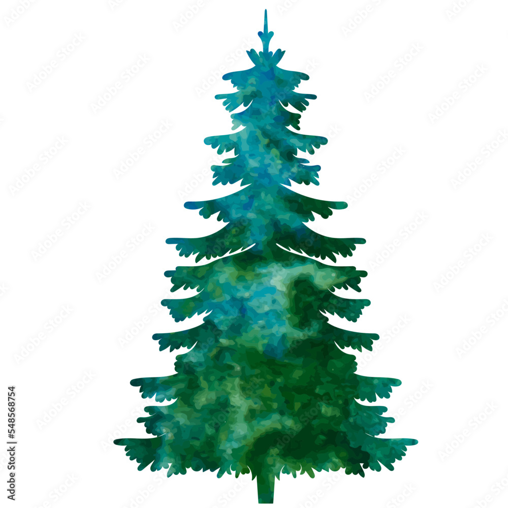 Obraz premium silhouette watercolor green forest tree design vector isolated