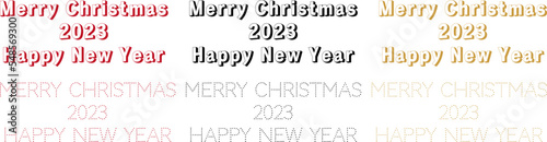 2023 Happy New Year, Merry Christmas 3D text. Red, black and gold typography dots letter