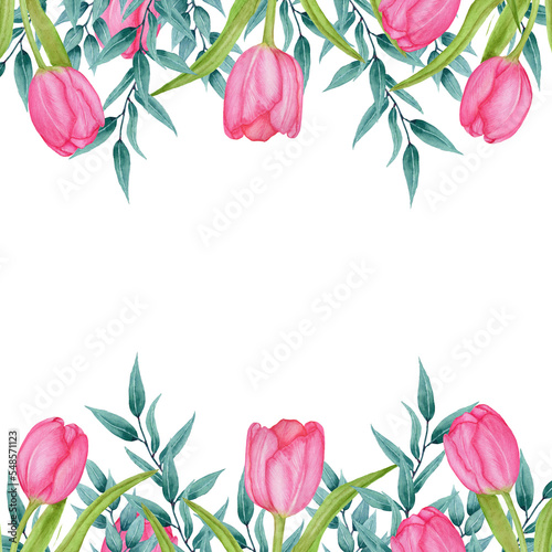 Wallpaper Mural Frame of pink tulips and eucalyptus. Torontodigital.ca