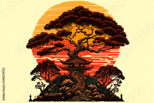 bonsai sunset digital art  photo