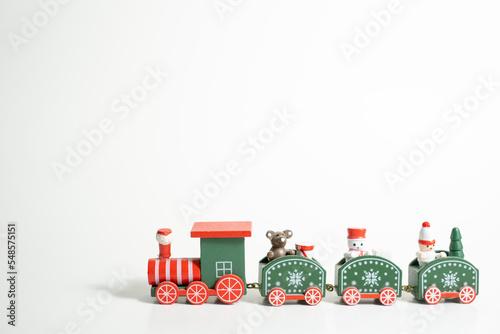 christmas train toy on white blackground