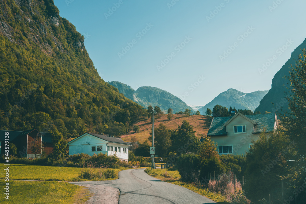Houses in Norway on a bright autumn day
