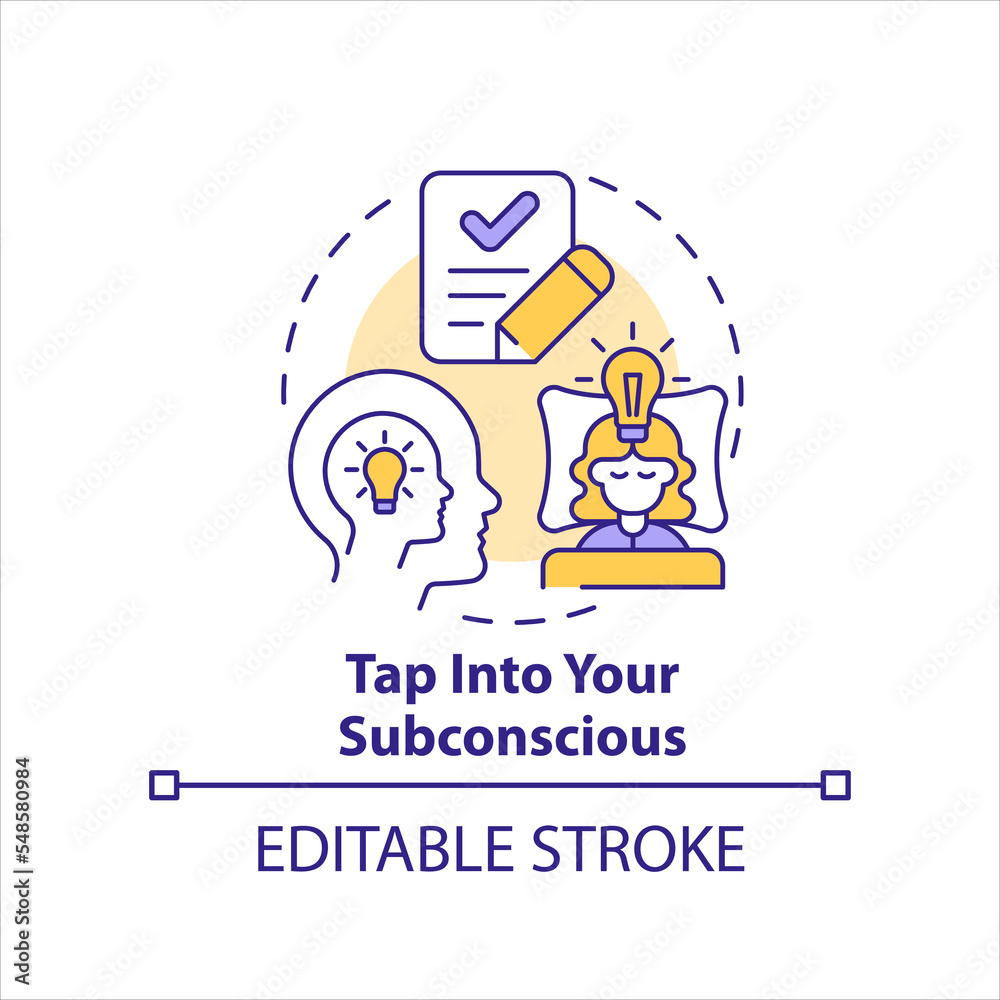 Tap into your subconscious concept icon. Overcoming creative block tip abstract idea thin line illustration. Isolated outline drawing. Editable stroke. Arial, Myriad Pro-Bold fonts used