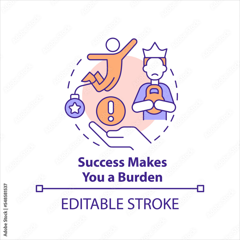 Success makes you burden concept icon. Mental barrier. Hidden personal limit abstract idea thin line illustration. Isolated outline drawing. Editable stroke. Arial, Myriad Pro-Bold fonts used