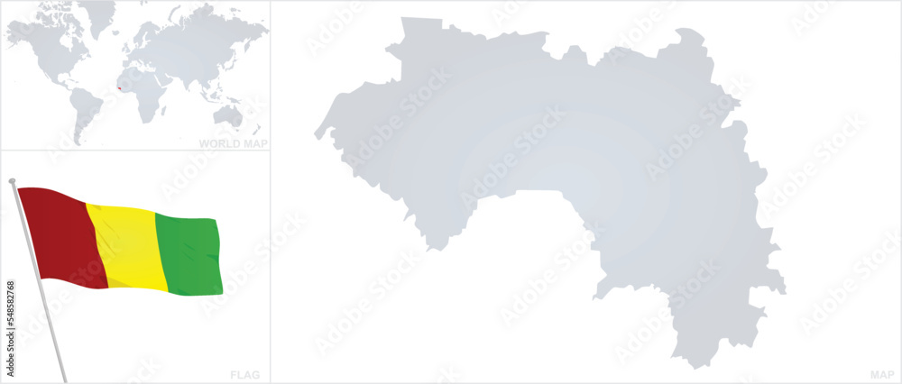 Obraz premium Guinea map and flag. vector