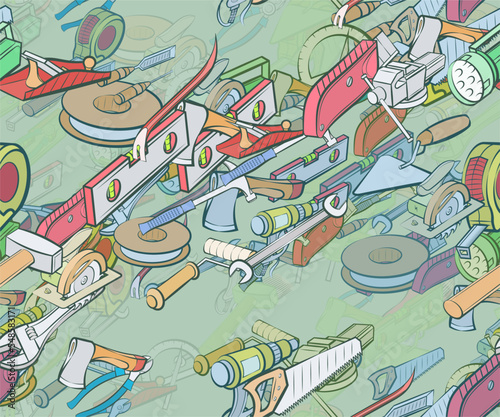 Background pattern abstract design texture. Seamless. Building tools and Repair. Theme is about fire tools, alignment, nail catcher, drill, adjustable wrench, architectural, building, sledgehammer