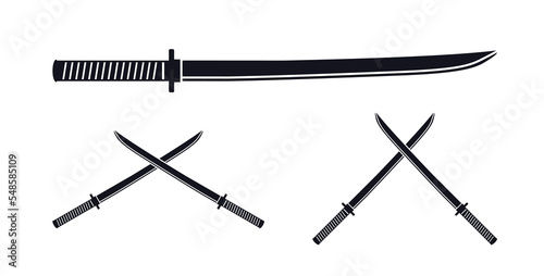 Samurai sword katana vector icon set