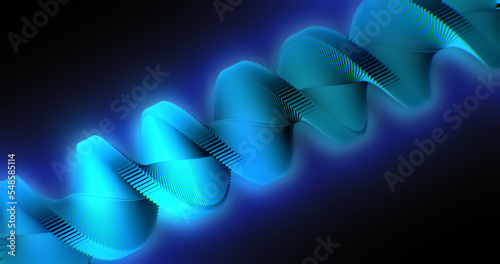 Spinning bright glowing blue unusual beautiful dna helix background cosmic dark 4k abstract