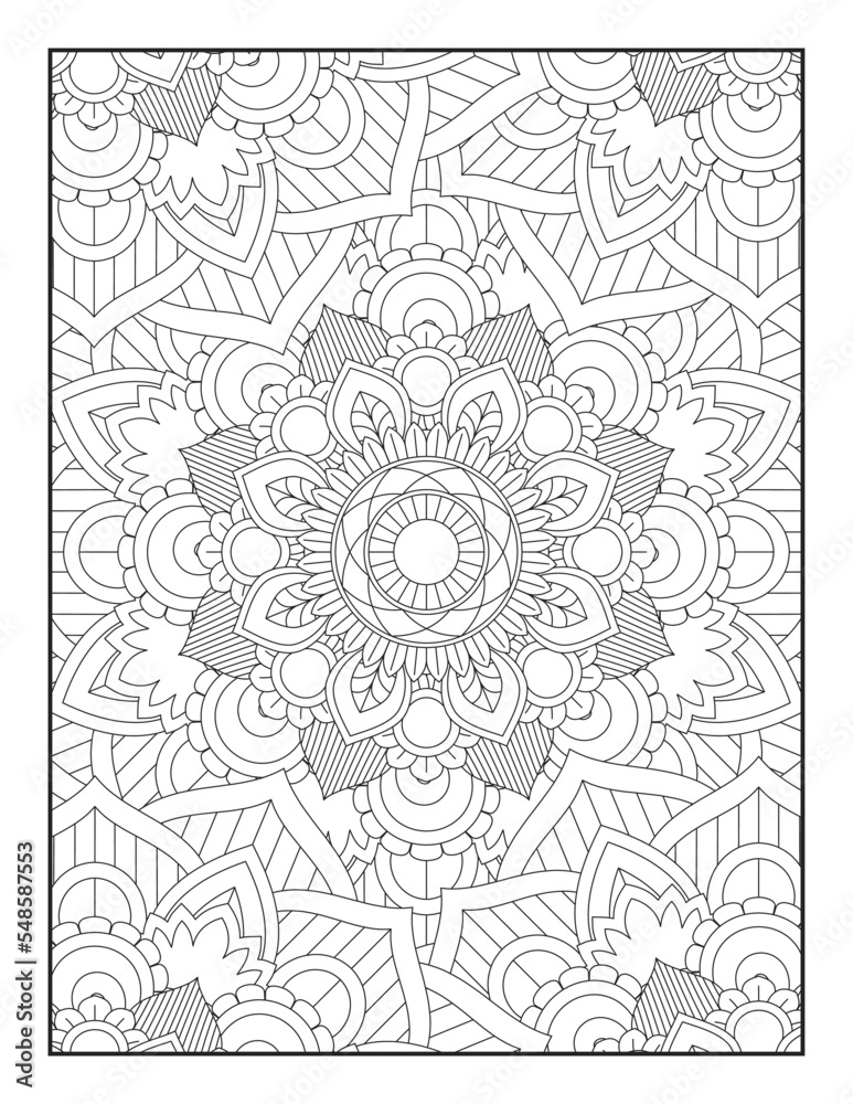 Fototapeta premium Flower Mandala Coloring Book For Adult. Mandala Coloring Pages. Black and white linear drawing. coloring page for children and adults. Coloring Book Page for Adult