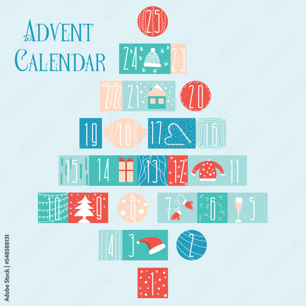Beautiful advent calendar on light background