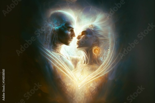 Drawing of Soulmates embracing in the light of the divine spirit v2