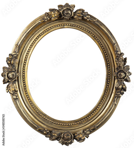 Old gilded golden wooden frame isolated with clipping path inside and outside