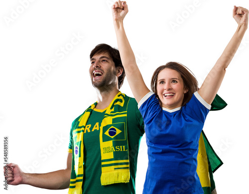 Brazilian couple Celebrating and cheering for Brazil