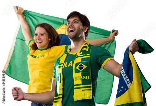 Brazilian couple Celebrating and cheering for Brazil