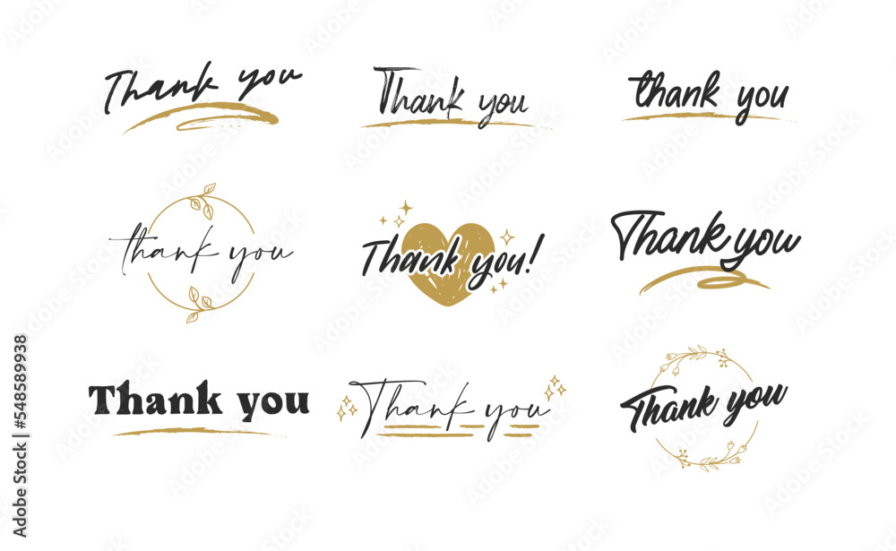 Thank you lettering. Vector illustration hand drawn. Calligraphic thanks message. Thank you lettering. Vector illustration hand drawn. Calligraphic thanks message.