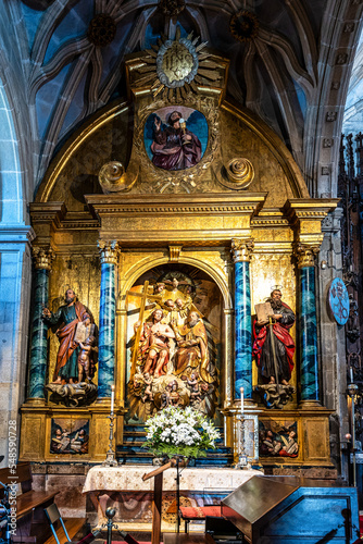 Interior of Saint Mary the Bigger, basilica and church in Pontevedra, Galicia, Spain