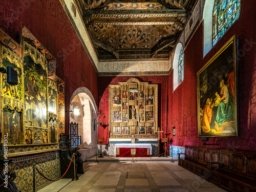 Interior of Alcazar Palace and fortress of the Spanish kings in the historical part of Segovia. Spain