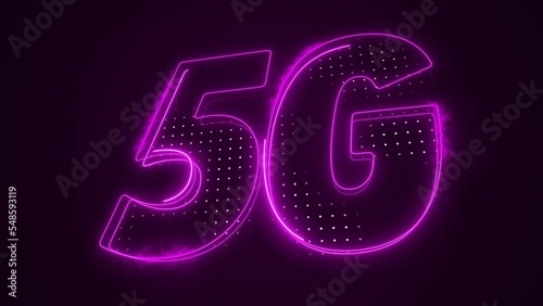 Neon Pink 5G Mobile Data Internet Icon 3D Moving Outline Loop Background