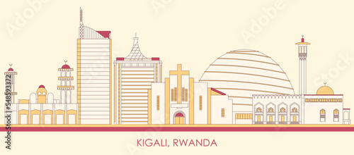 Cartoon Skyline panorama of city of Kigali, Rwanda - vector illustration photo