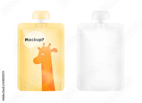 Pouch up bag mockup with top cap. Vector illustration isolated on white background. Front view. Can be use for template your design, presentation, promo, ad. EPS10.	