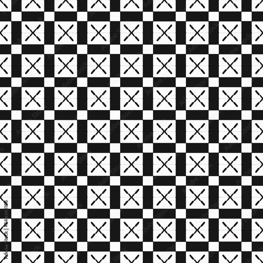 Black and white checker pattern lattice tile background with x shape in center