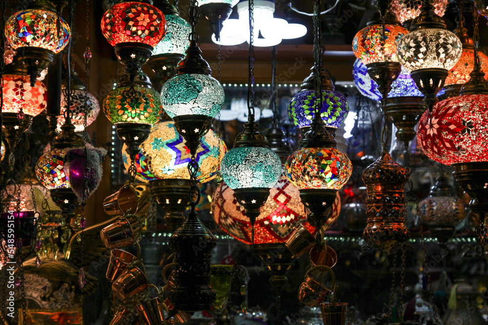 Colorful and decorative lanterns on store