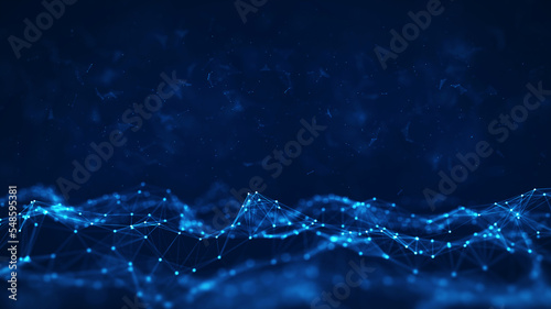 Abstract concepts of cybersecurity technology and digital data protection. Protect internet network connection with polygons, dots and lines with dark blue background.
