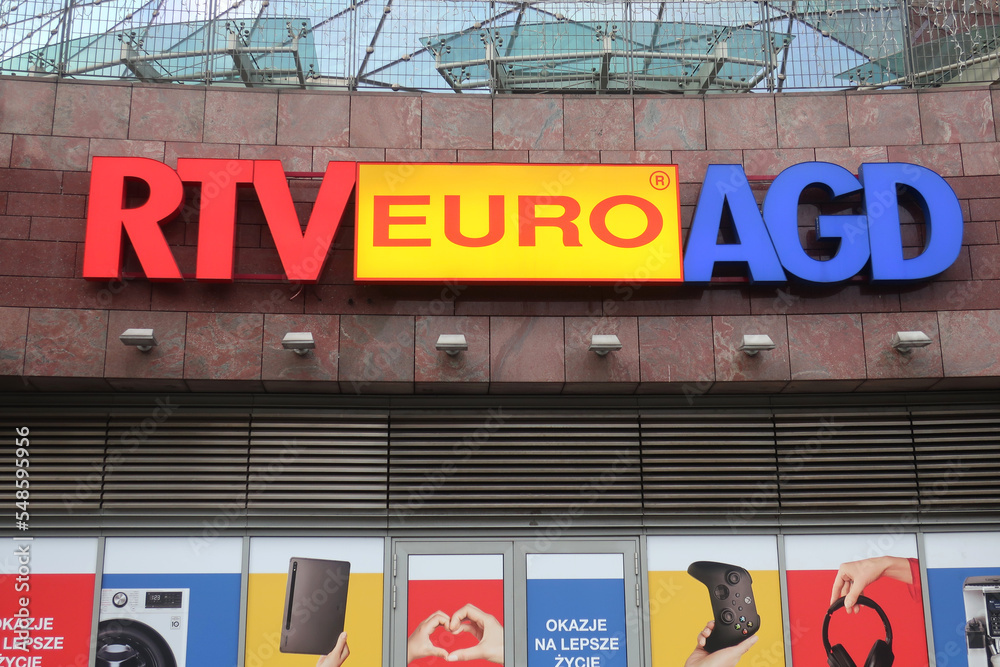 RTV Euro AGD signage, logo at Polish electronics retail store at Zlote  Tarasy shopping mall. WARSAW, POLAND - NOVEMBER 18, 2022 Stock Photo |  Adobe Stock