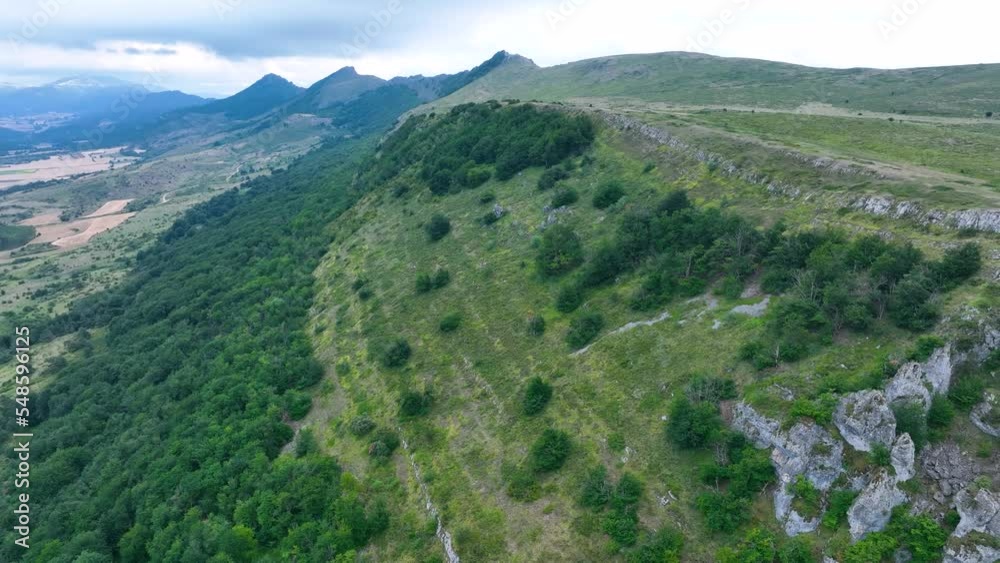 Spring landscape in the surroundings of Barcina de los Montes. Aerial view from a drone. La Bureba region. Burgos, Castilla y Leon, Spain, Europe Spring landscape in the surroundings of Barcina de los Montes. Aerial view from a drone. La Bureba region. Burgos, Castilla y Leon, Spain, Europe