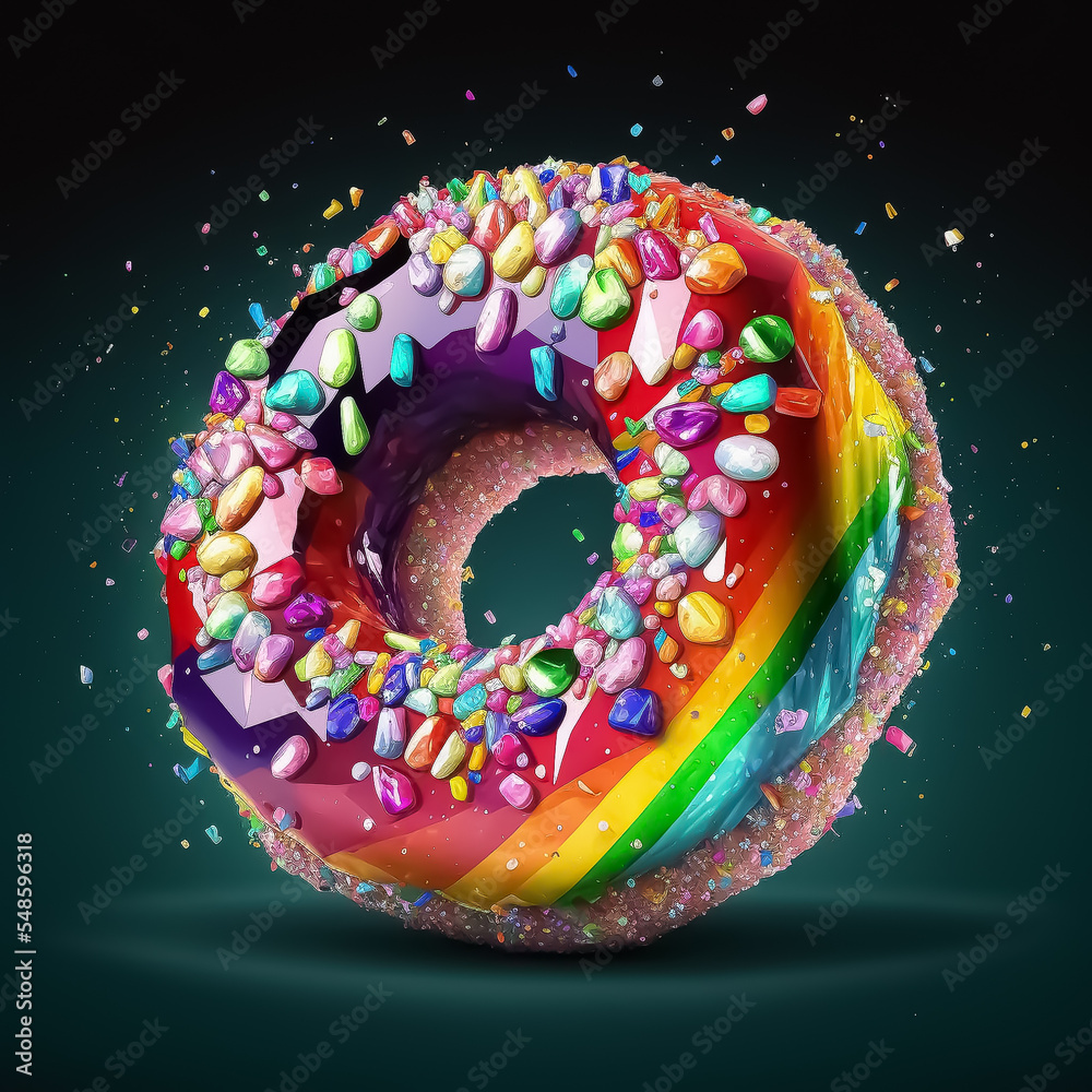 Donut with tasty rainbow glaze and crystal sprinkles