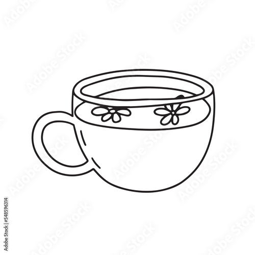 Hand drawn doodle cup with camomile tea vector illustration