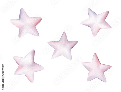 Pearly stars set watercolor shiny natural sea nacreous isolated on white background