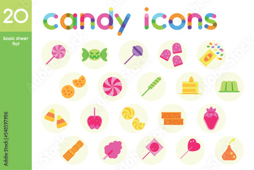 Isolated set of colored candies sheer flat icons Vector illustration