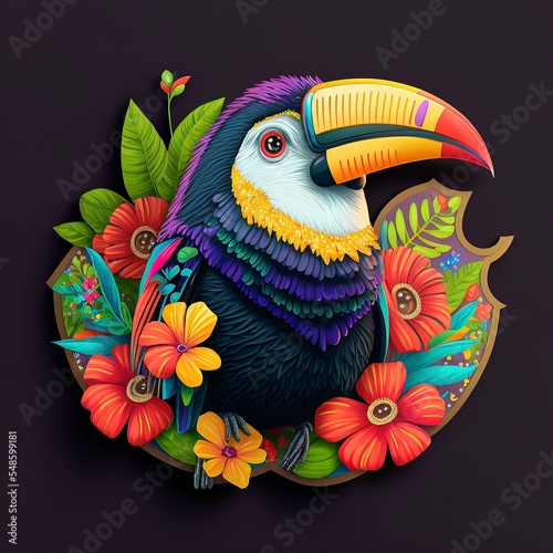 flat colorful tucan or toucan bird illustration for sticker, labels, label. isolated background photo