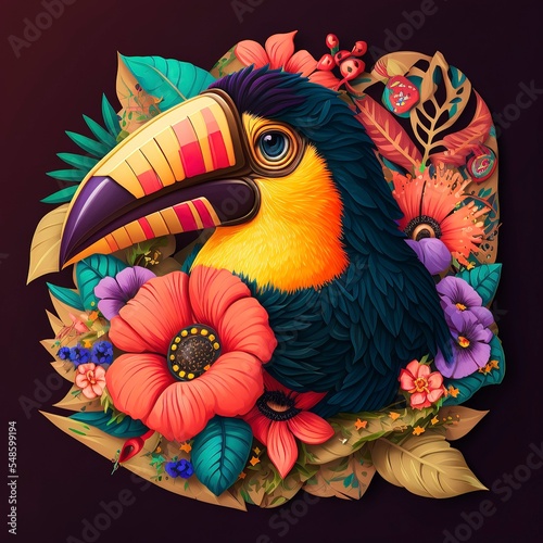 flat colorful tucan or toucan bird illustration for sticker, labels, label. isolated background