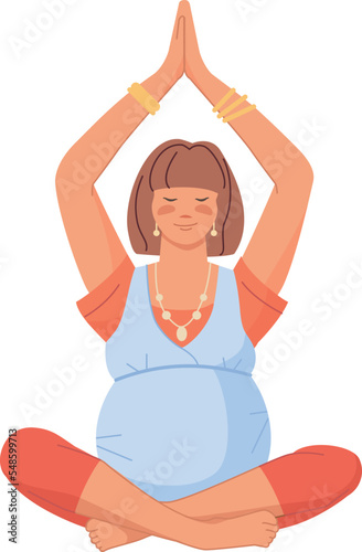 Pregnant woman in yoga pose. Relaxing meditation exercise