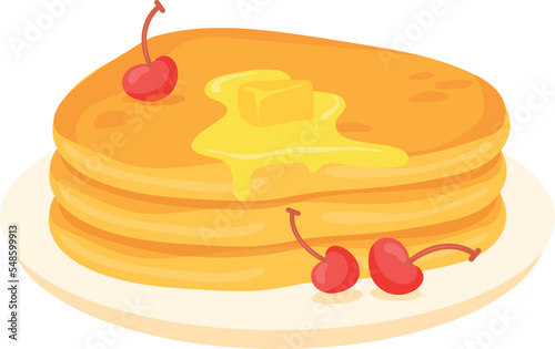 Pancakes plate cartoon icon. Sweet dish with berries