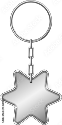 Metal keyring with star trinket. Realistic steel keychain
