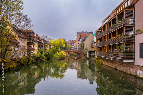 Nurnberg City Pegnitz River riverside view in Germany