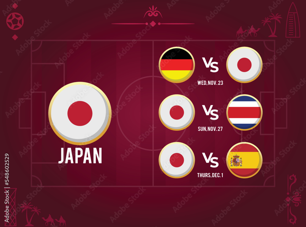 Obraz premium All Match Schedules of World Championship for Japan Soccer Team with Time and Date