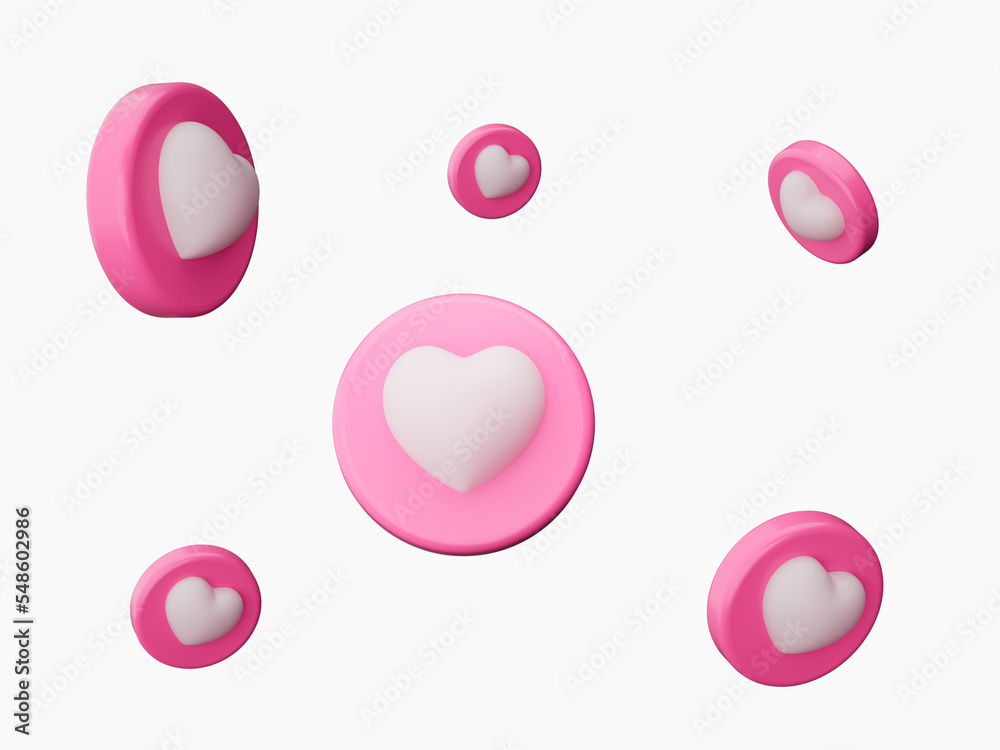 Pink heart icons falling 3d illustration Pink heart icons falling 3d illustration