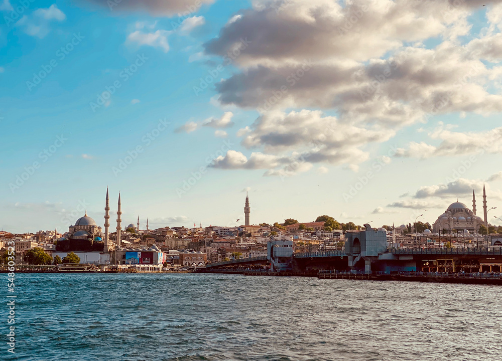 Istanbul skyline on a cloudy day. Historical peninsula, sultanahmet mosque and eminönü beach. Wallpaper, İstanbul, Turkey