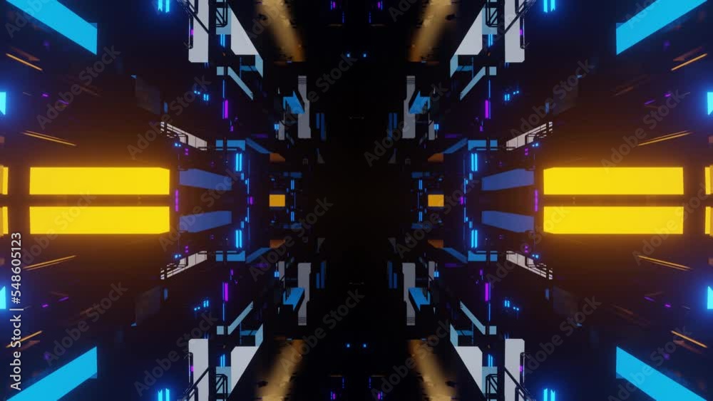 Glow sci fi symmetrical construction. Vj loop trendy neon tunnel. hi ...