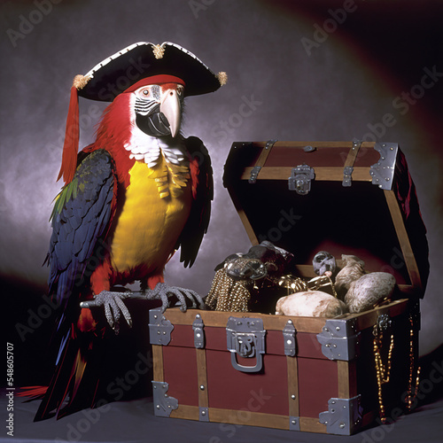 Pirate parrot on a treasure chest