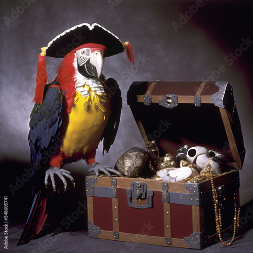 Pirate parrot on a treasure chest